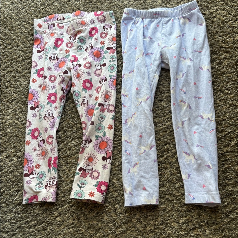 Disney Girls Two-Pack Floral and Unicorn Leggings 3T